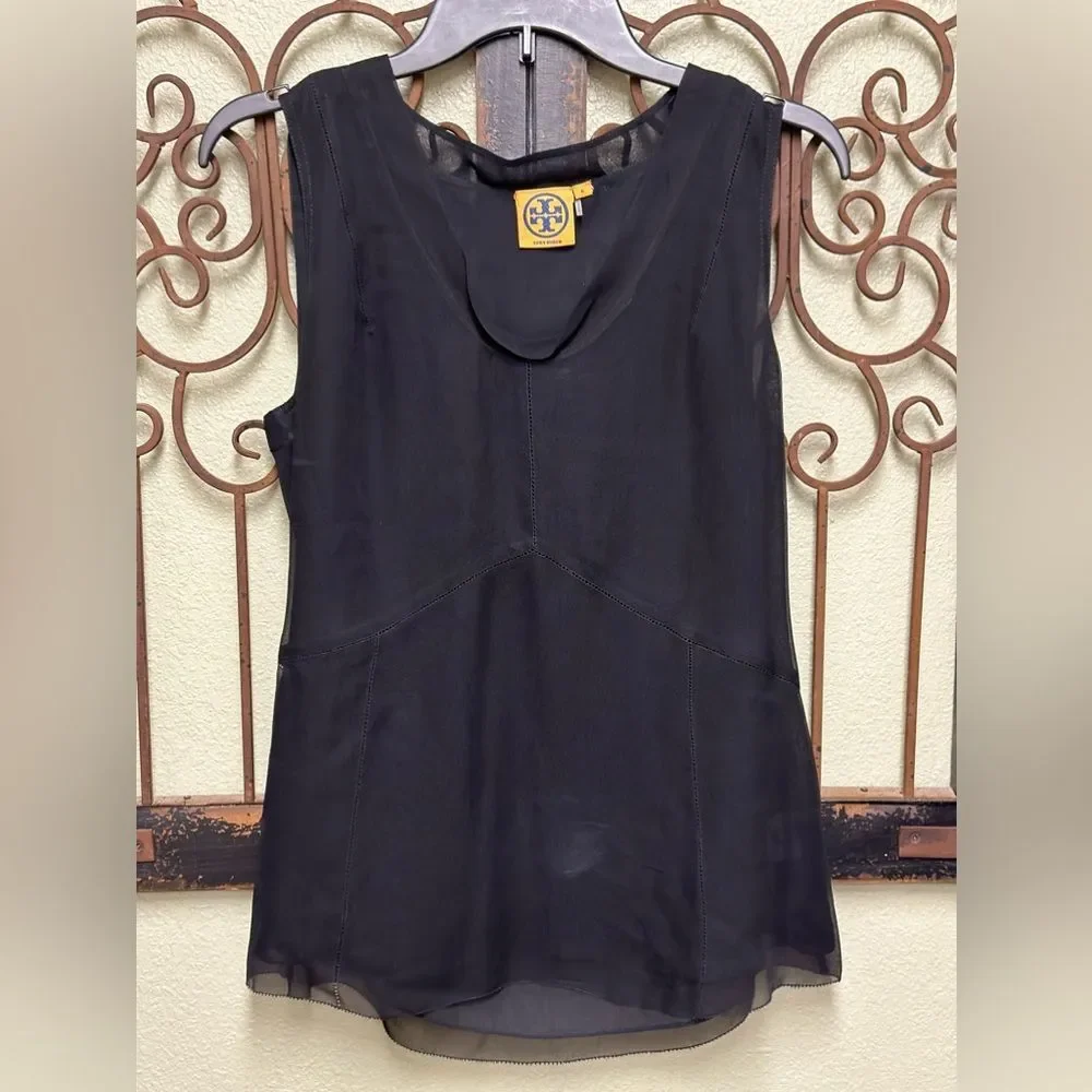 Tory Burch black silk sleeveless top